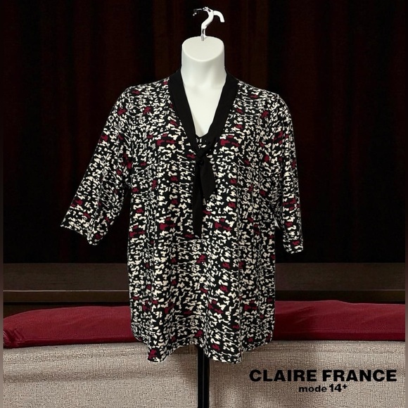 NWOT, Claire France, Soft and Flowy Plus Size Blouse, 2X, Black, Red, White - Picture 1 of 8